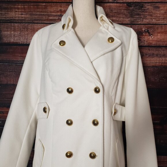 AGB White Double Breasted Coat Jacket Womens Large Lined Pockets - Picture 6 of 10